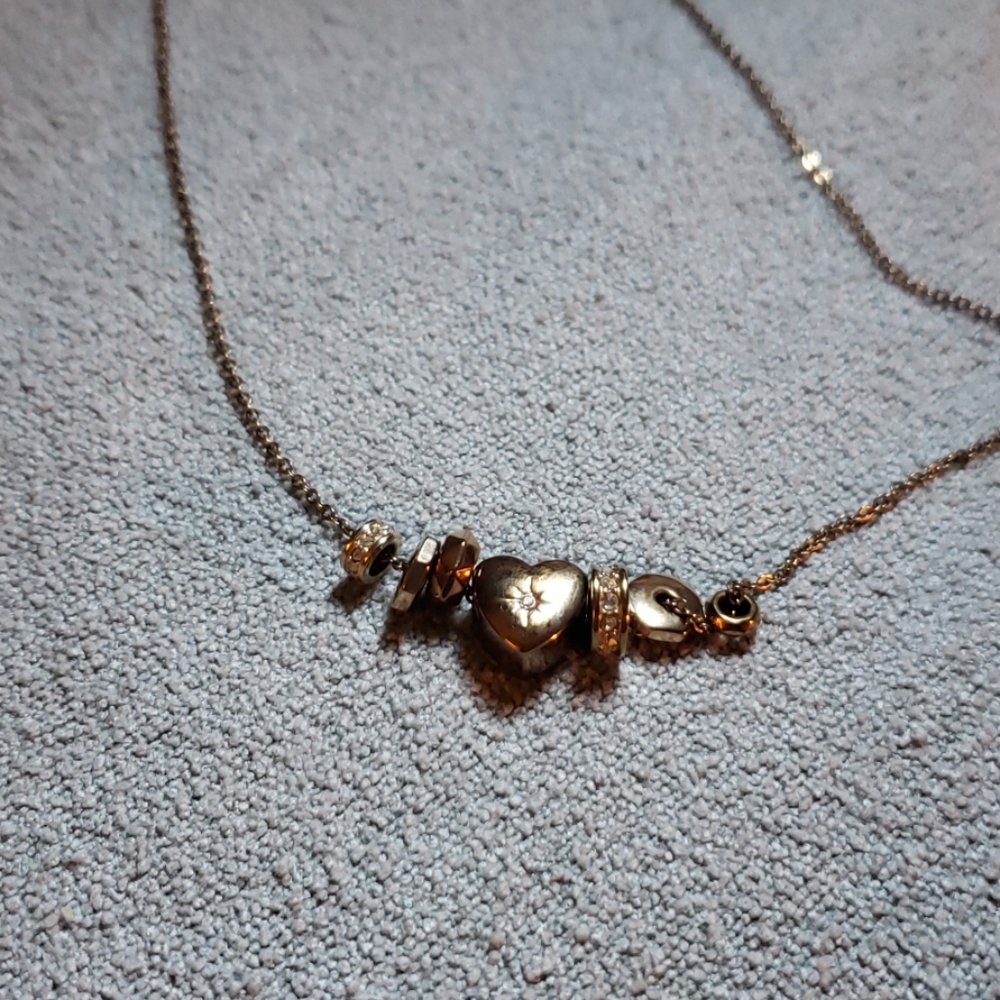 Fossil rose gold heart pave charm necklace